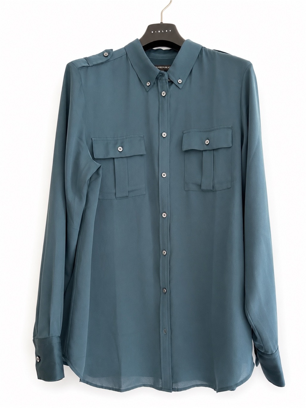 Banana Republic Teal Utility Button Down Blouse Large